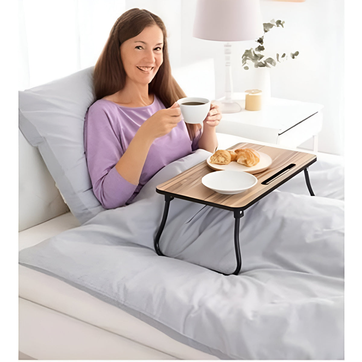 Excellent Houseware Foldable Bed Table Brown 52.5cm x 30cm x 21.5cm 170492040