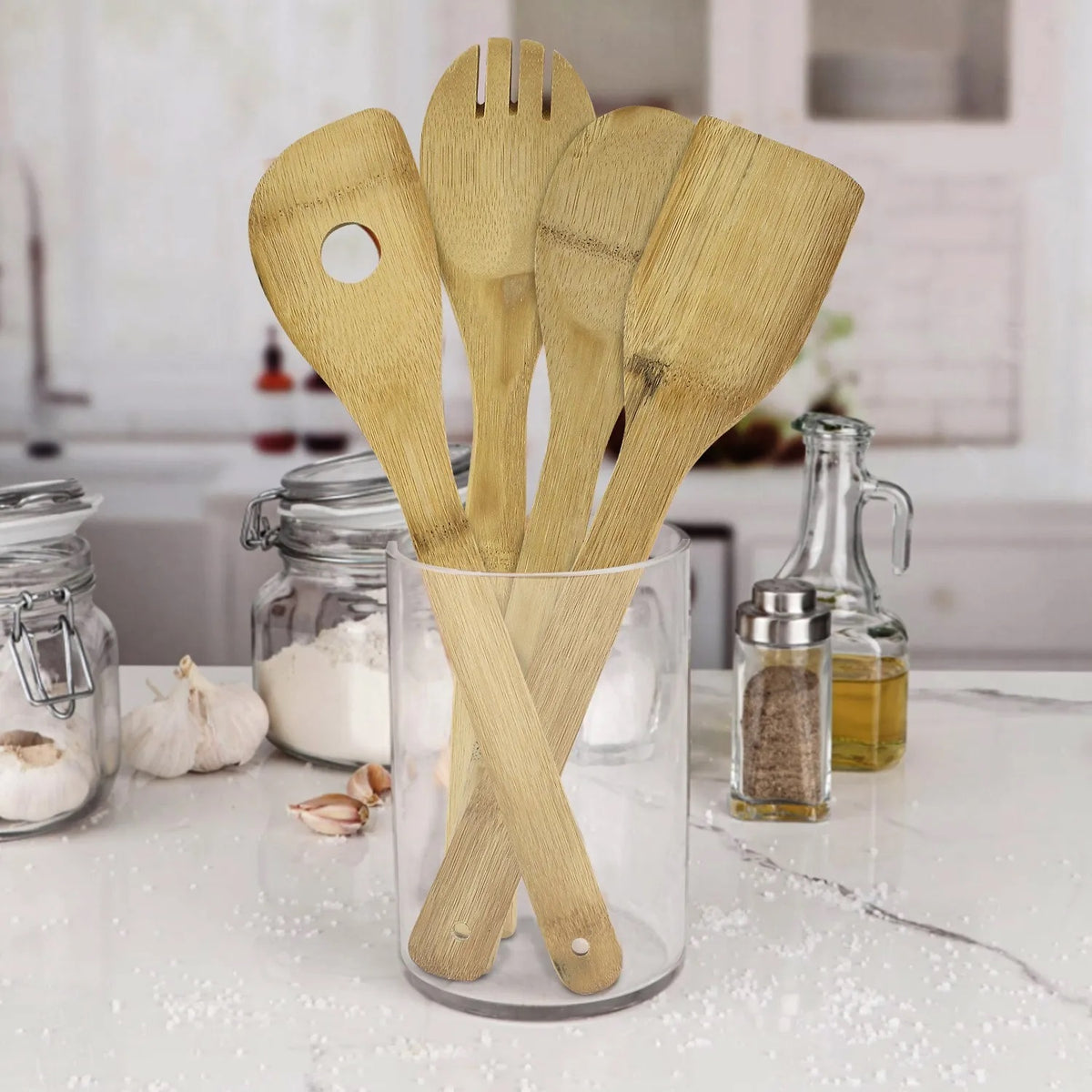 Excellent Houseware Bamboo Kitchen Utensils Set Natural Pack of 4 170492030