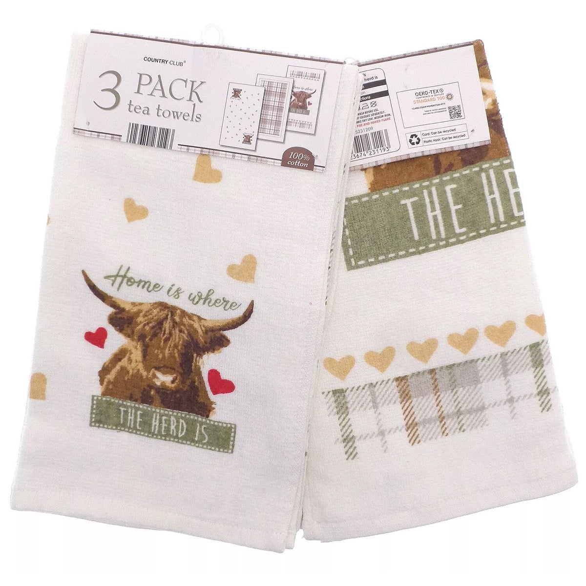 Country Club Highland Herd Tea Towels Assorted Pack of 3 KTS231209