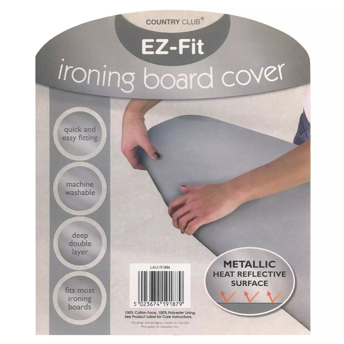 Country Club Ironing Board Cover Silver LAU191886 | Metallic Heat Reflective Surface | Quick and Easy Fitting | Machine Washable | Deep Double Layer | Fits Most Ironing Boards