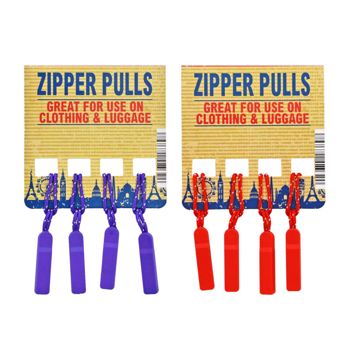 Globetrek Zipper Pulls Assorted Colours Pack of 4 HWP183904 | Great for use on Clothing and Luggage