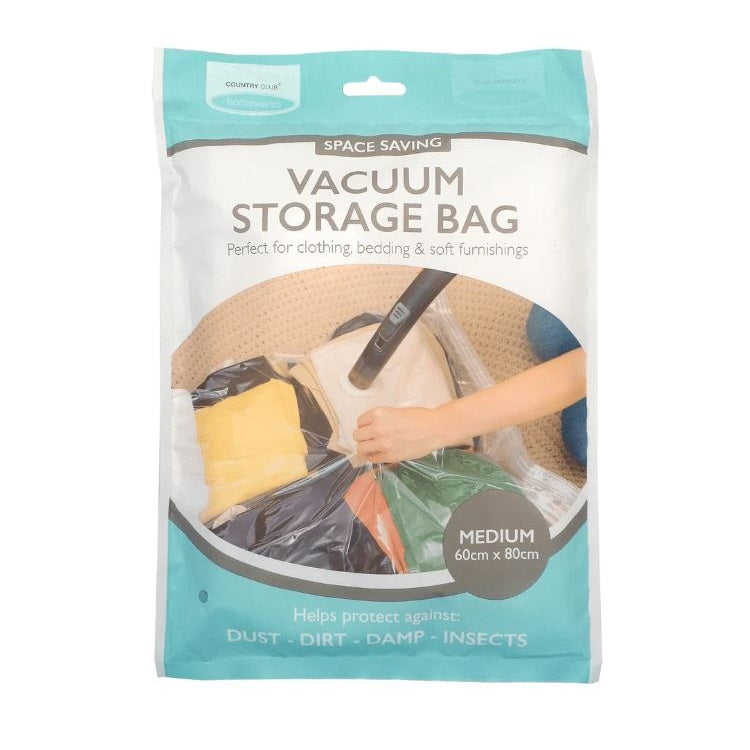 Country Club Space Saving Vacuum Storage Bag Transparent Medium 60cm x 80cm STO237706 | Perfect for Clothing Bedding and Soft Furnishings