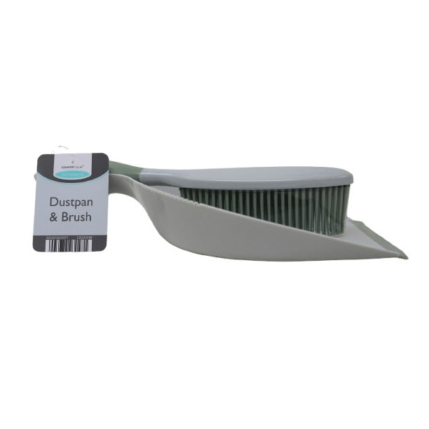 Country Club Dustpan and Brush Set with Soft Bristles and Ergonomic Handle Grey and Green CLE230288 | Ideal for Home-Kitchen and Office