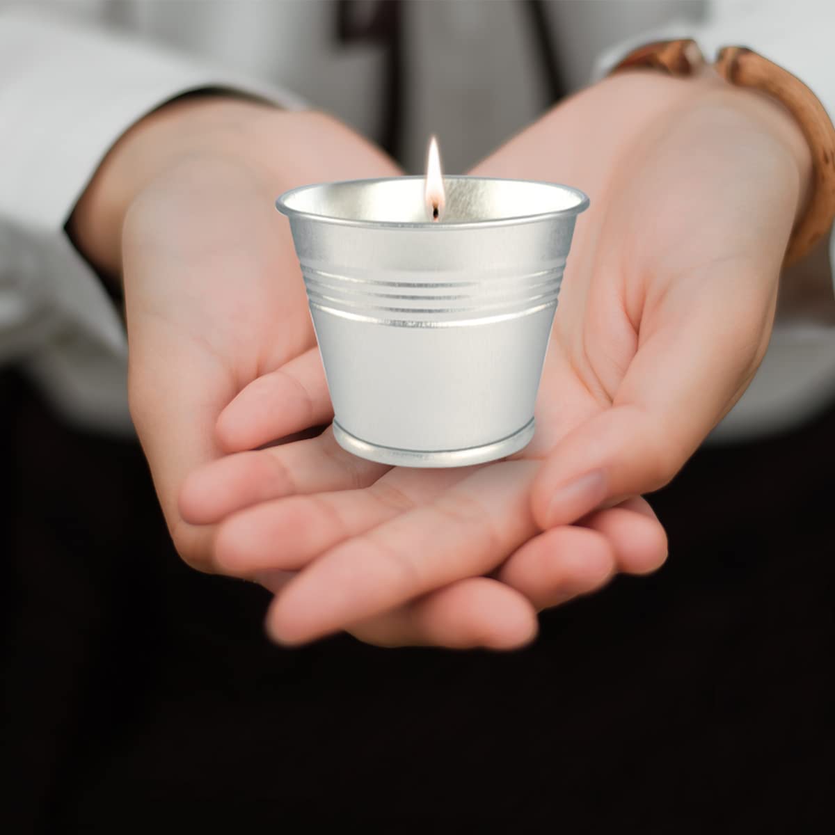 SiL Citronella Scented Outdoor Living Mini Metal Pot Candle Container Silver 6cm x 6cm 57g OL0174 | For Use Indoors or Outdoors | Natural Insect Repellent | Long-Lasting Fresh Fragrance