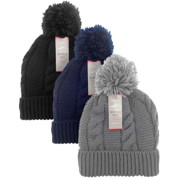 Country Club Winter Bobble Hat Chunky Knit Thick Fleece Lining Assorted Colours Pack of 1 OUT234880 | Hat for Men and Women | Soft and Cozy Cold Weather Hat