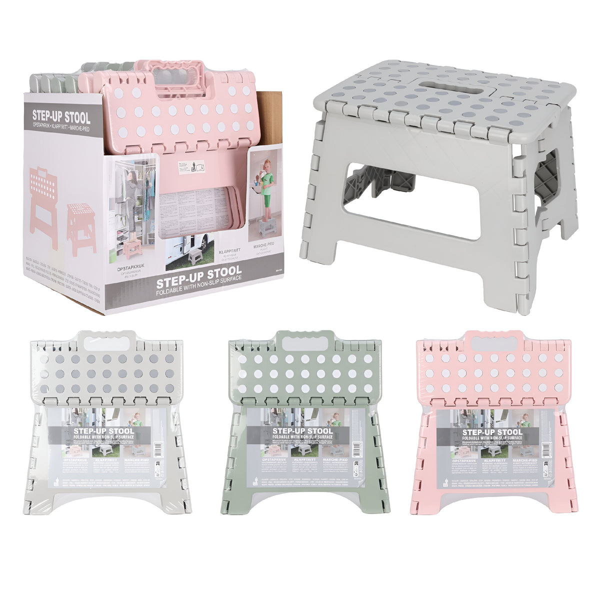 Foldable with Non - Slip Surface Step Up Stool Assorted Colours H22cm x W29cm x D22cm Pack of 1 526000030