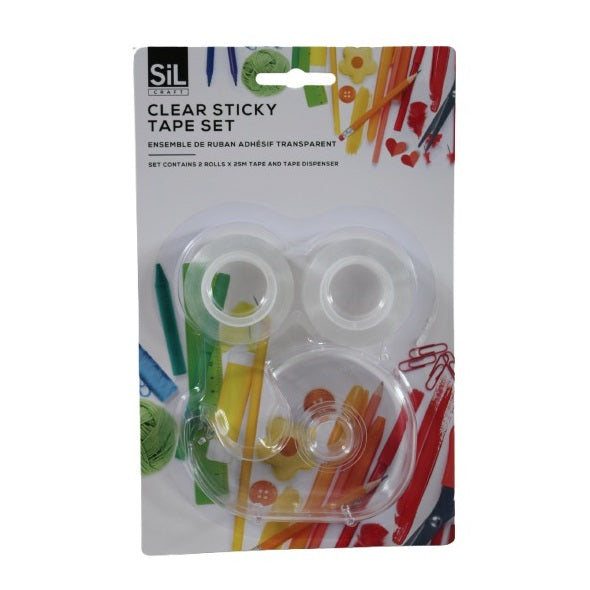 SiL Craft Sticky Tape with Tape Dispenser Clear 3cm x 14cm x 21cm 25Mtr Pack of 2 86g ST6027A | Adhesive Tape for Office-School and Home Use