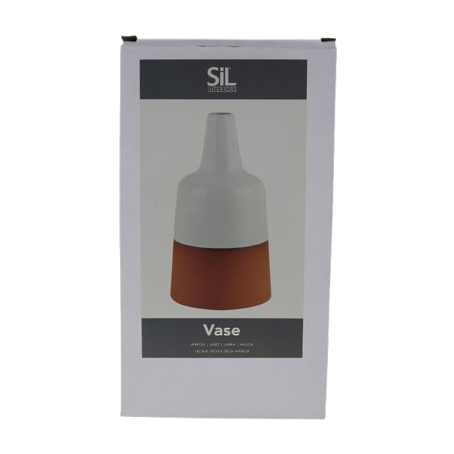Sifcon Vase White and Terracotta 14cm x 14cm x 25cm OL0323