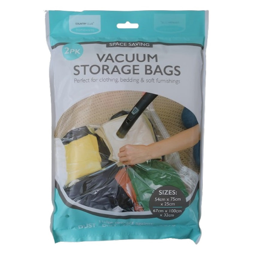 Country Club Space Saving Vacuum Storage Bag Transparent 54cm x 75cm x 25cm and 67cm x 100cm x 32cm Pack of 2 STO237683 | Perfect for Clothing Bedding and Soft Furnishings