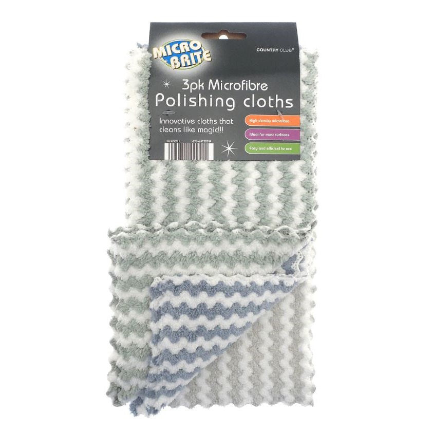 Country Club Micro Brite Multi-Purpose Microfibre Polishing Cloths Assorted Colour Pack of 3 CLE229251 | High Density Microfibre | Ideal for Most Surfaces | Easy and Efficient to Use | Innovative Cloths That Cleans Like Magic | Breeze Through Cleaning Chores