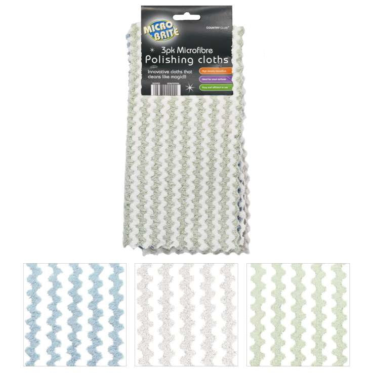 Country Club Micro Brite Multi-Purpose Microfibre Polishing Cloths Assorted Colour Pack of 3 CLE229251 | High Density Microfibre | Ideal for Most Surfaces | Easy and Efficient to Use | Innovative Cloths That Cleans Like Magic | Breeze Through Cleaning