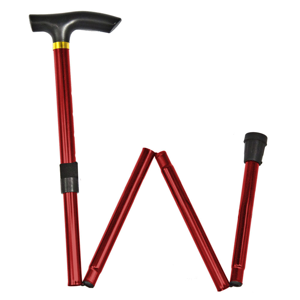 Foldable Lightweight Aluminium Walking Stick Red 2cm x 70cm x 100cm 9846 | Adjustable With Ergonomic Handle and Anti-Slip Rubber Tip | Portable and Compact Mobility Aid for Seniors and Adults | 4 Folding Sections Snap Out