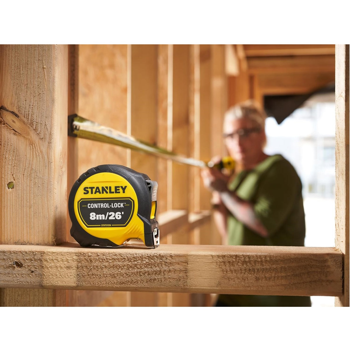 Stanley Control - Lock Tape Measure Black and Yellow 8Mtr-26Ft STHT37236-5 | Finger Brake for Blade Control