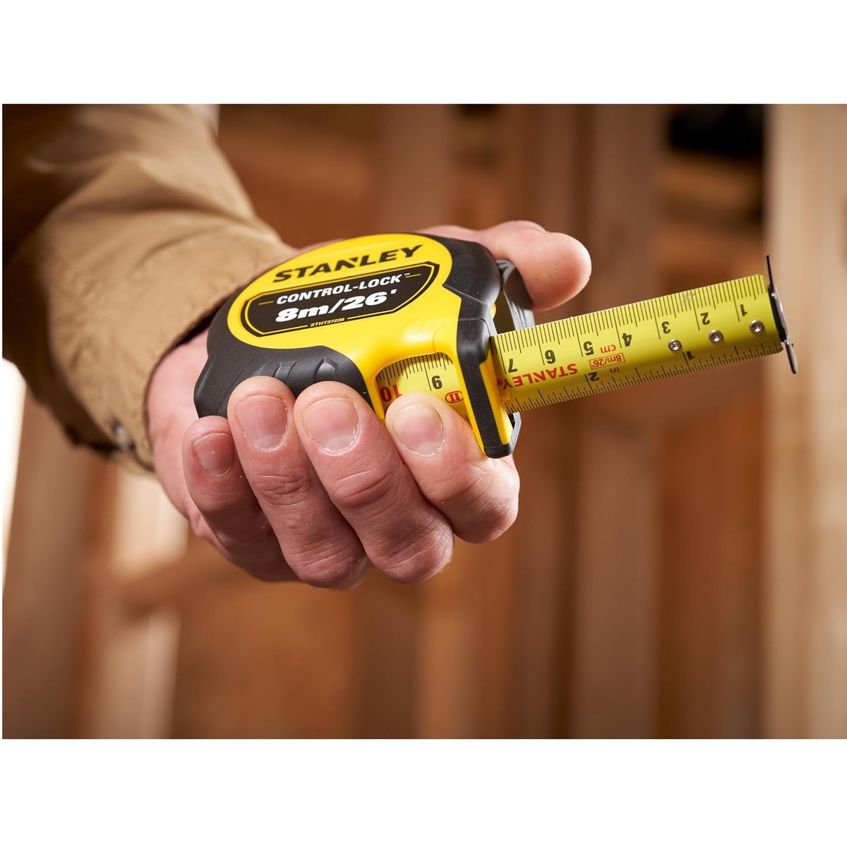 Stanley Control - Lock Tape Measure Black and Yellow 8Mtr-26Ft STHT37236-5 | Finger Brake for Blade Control