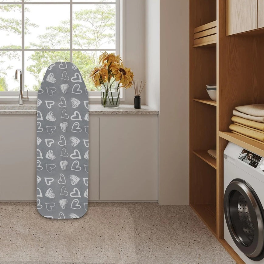 Country Club Elasticated EZ-Fit Hearts Design Ironing Board Cover Grey LAU226755 | Quick and Easy Fitting | Machine Washable | Deep Double Layer | Fits Most Ironing Boards