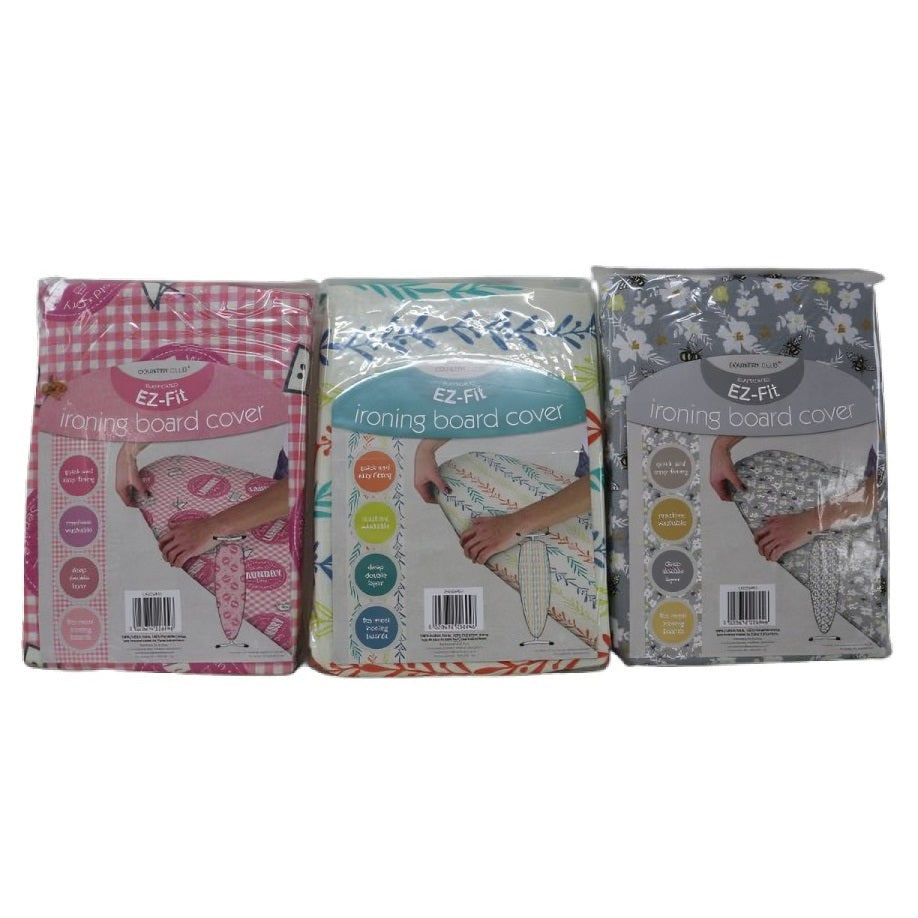 Country Club Elasticated EZ-Fit Ironing Board Cover Assorted LAU226755 | Quick and Easy Fitting | Machine Washable | Deep Double Layer | Fits Most Ironing Boards