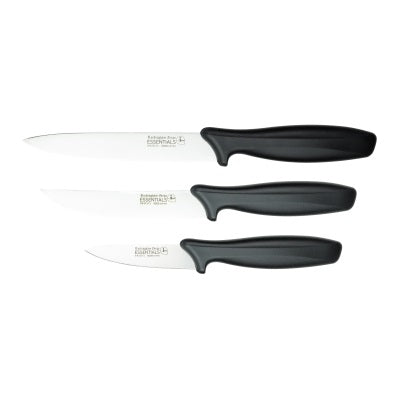 RF Essentials Utility Knife Set Black Pack of 3 3UT8007BK | 9cm Paring Knife | 11cm Steak Knife | 12cm Utility Knife