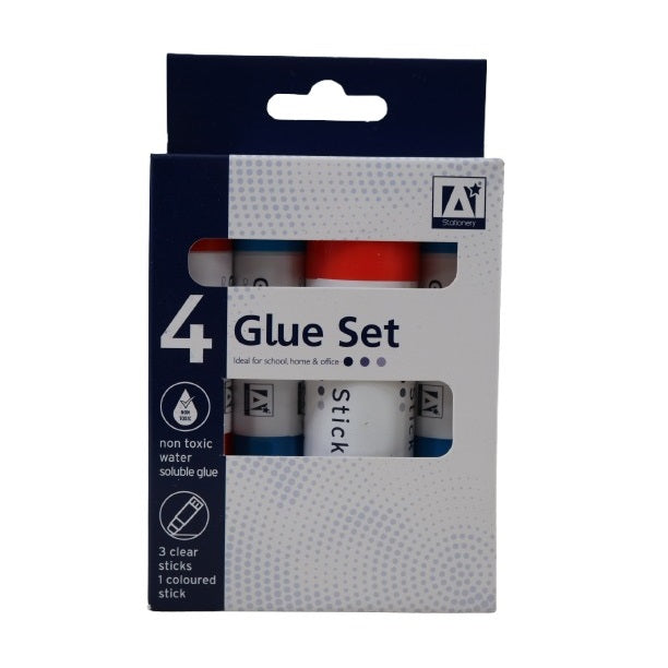 Anker Stationery Glue Stick Set Assorted Colours Pack of 4 GSQ-6 | Non-Toxic and Water-Soluble | Includes 1 Coloured and 3 Clear Sticks | Ideal for School-Home and Office