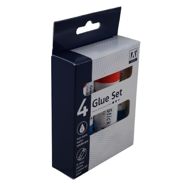 Anker Stationery Glue Stick Set Assorted Colours Pack of 4 GSQ-6 | Non-Toxic and Water-Soluble | Includes 1 Coloured and 3 Clear Sticks | Ideal for School-Home and Office