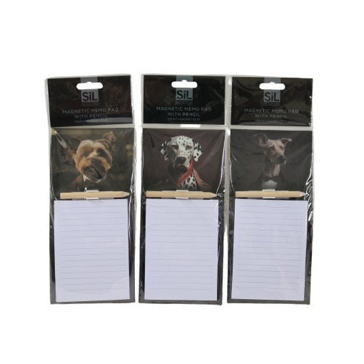 SiL Cynocelpahy Dog Magnetic Memo Pad with Pencil Multicoloured 106mm x 278mm x 10mm Pack of 1 KG3581 | 3 Assorted Designs | Decorative Fridge and Office Magnetic Memo Pad
