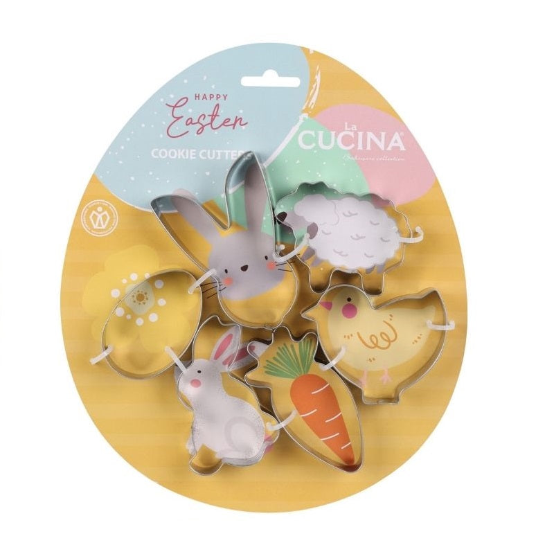 La Cucina Easter Cookie Cutter Set Silver Pack of 6 170491640 | Stainless Steel Baking Molds | 6 Assorted Designs