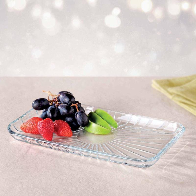 Pasabahce Rectangular Elegant Glass Service Plate Clear 11-Inch x 6.5-Inch 54883 | Ideal for Serving Fruits-Snacks and Appetizers | Glass Platter