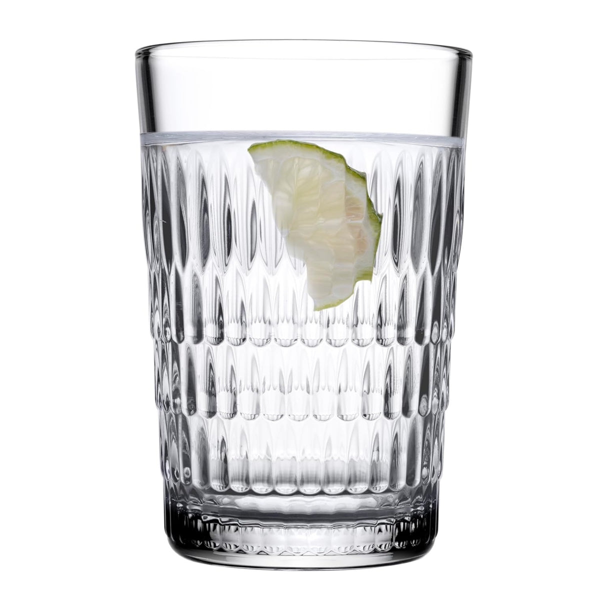 Pasabahce Diamond Cut Drinking Glasses Clear 350ml Pack of 6 520345 | Elegant Textured Design | Glass for Water-Juice and Cocktails | Long Tumbler Glassware
