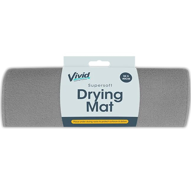 Vivid Supersoft Drying Mat Grey 30cm x 40cm CLE11292 | Long Lasting | Protects Countertops and Glassware | Washable and Reusable