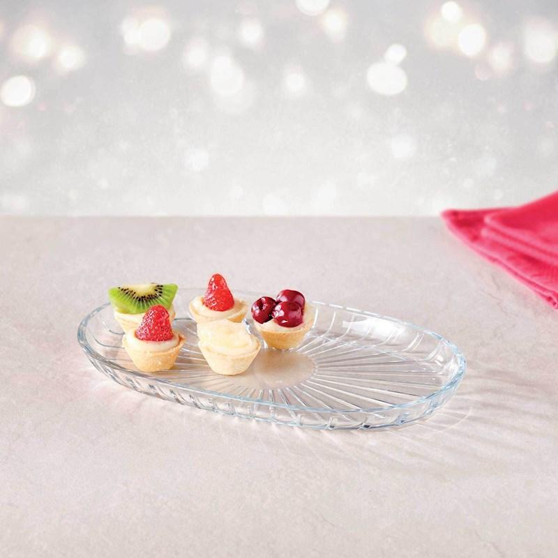 Pasabahce Oval Elegant Glass Service Plate Clear 11-Inch x 6.5-Inch 54783 | Ideal for Serving Fruits-Snacks and Appetizers | Glass Platter