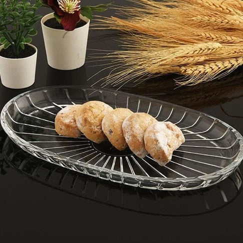 Pasabahce Oval Elegant Glass Service Plate Clear 11-Inch x 6.5-Inch 54783 | Ideal for Serving Fruits-Snacks and Appetizers | Glass Platter