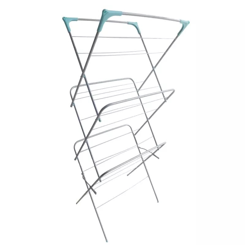 Kingfisher Home 3 Tier Concertina Clothes Airer Grey 139cm x 61cm x 44cm CD202 | Compact Fold Away Design | Powder Coated Steel Finish | Non Slip Feet | Locks Securely in Place | Lightweight and Portable