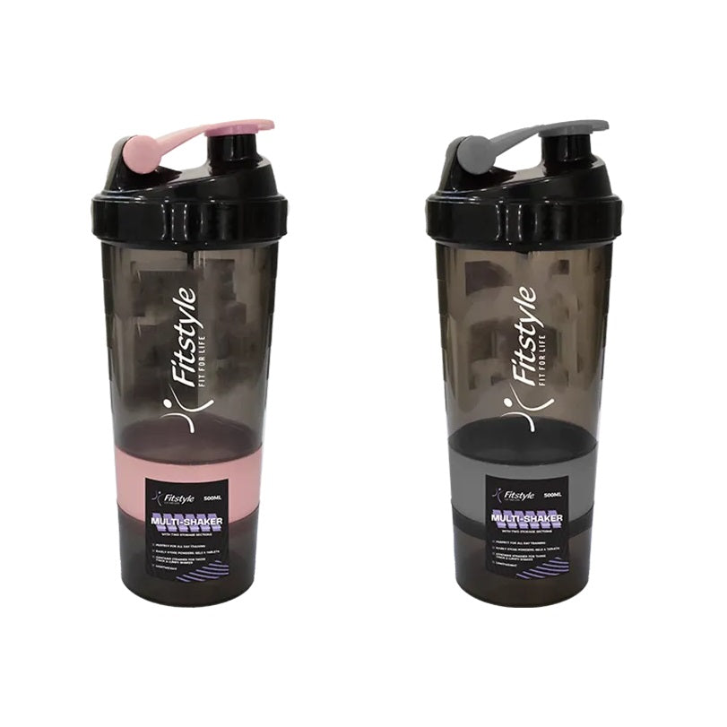 Fitstyle Multi-Shaker Bottle with Storage and Strainer Assorted Colours 500ml Pack of 1 SPT7247OB | Protein Shaker | Leakproof |BPA-Free | For All Day Training | Easily Stores Powders-Gels and Tablets | Lightweight