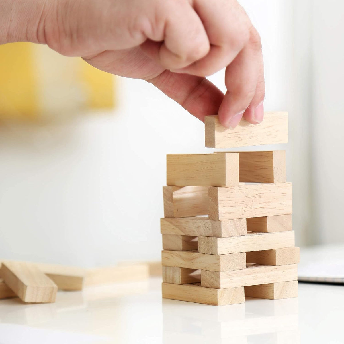 HTI Towering Blocks Game Brown 1373246 | Stacking Wooden Block Game for Kids and Family | Game Contains 45 Wooden Bricks | Fun Tumbling Tower Toy | Travel Game | Suitable For Ages 3 Plus