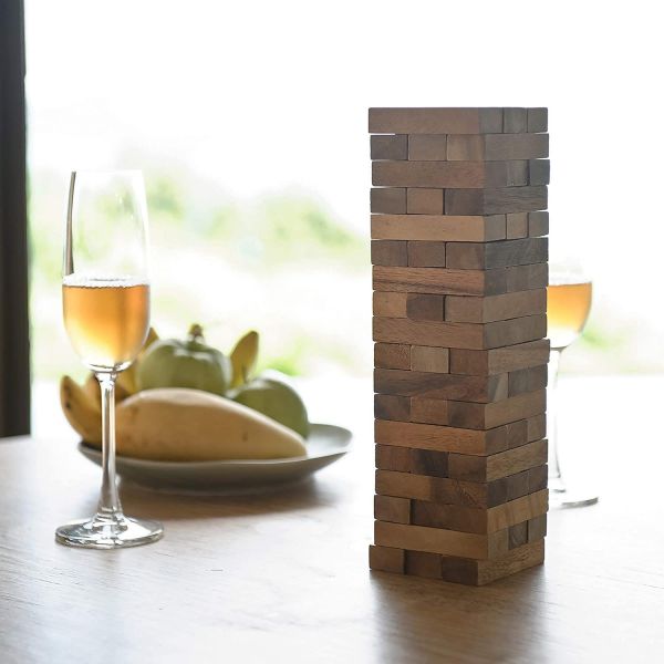 HTI Towering Blocks Game Brown 1373246 | Stacking Wooden Block Game for Kids and Family | Game Contains 45 Wooden Bricks | Fun Tumbling Tower Toy | Travel Game | Suitable For Ages 3 Plus