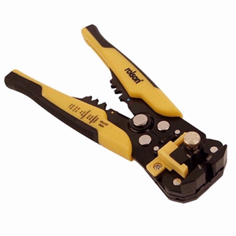 Rolson Automatic Wire Stripper and Crimper Black and Yellow 210mm 20854 | Self Adjusting with Cushion Grips | For Stripping Wires and Insulation and Crimping Insulated and Non Insulated Terminals | Wire Stripping Range 0.5mm to 6mm | Carbon Steel Blades with Alloy Steel Jaws