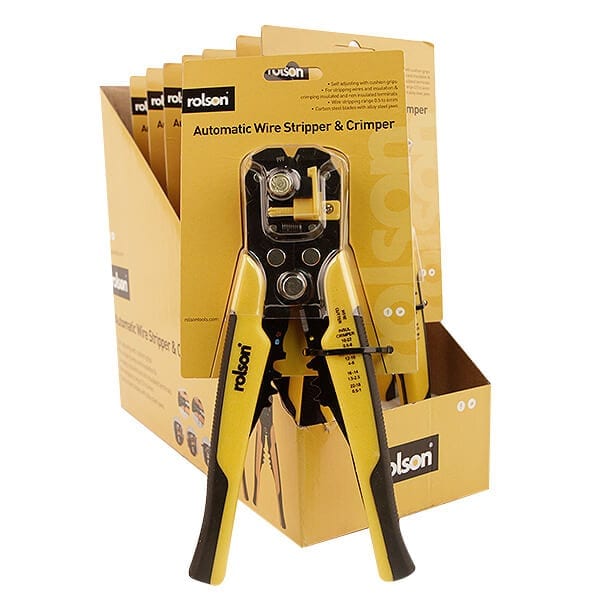 Rolson Automatic Wire Stripper and Crimper Black and Yellow 210mm 20854 | Self Adjusting with Cushion Grips | For Stripping Wires and Insulation and Crimping Insulated and Non Insulated Terminals | Wire Stripping Range 0.5mm to 6mm | Carbon Steel Blades