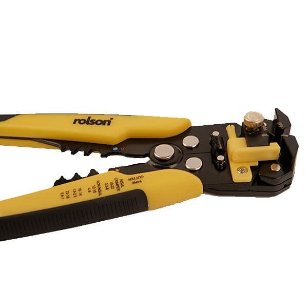 Rolson Automatic Wire Stripper and Crimper Black and Yellow 210mm 20854 | Self Adjusting with Cushion Grips | For Stripping Wires and Insulation and Crimping Insulated and Non Insulated Terminals | Wire Stripping Range 0.5mm to 6mm | Carbon Steel Blades