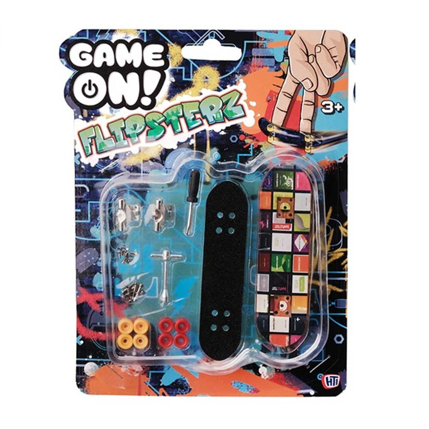 HTI Game On Flipsterz Finger Skateboard Set Multicoloured 1351078 | Assorted Designs | Mini Tech Deck Toy with Customisable Parts | Toy for Kids Ages 3 Plus