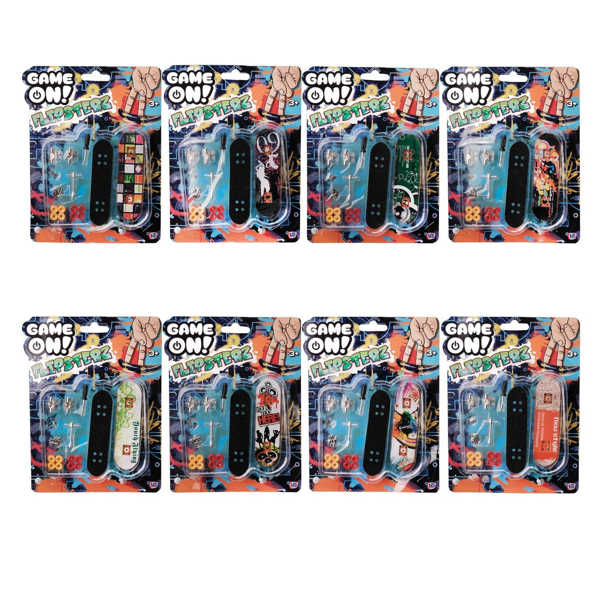HTI Game On Flipsterz Finger Skateboard Set Multicoloured 1351078 | Assorted Designs | Mini Tech Deck Toy with Customisable Parts | Toy for Kids Ages 3 Plus