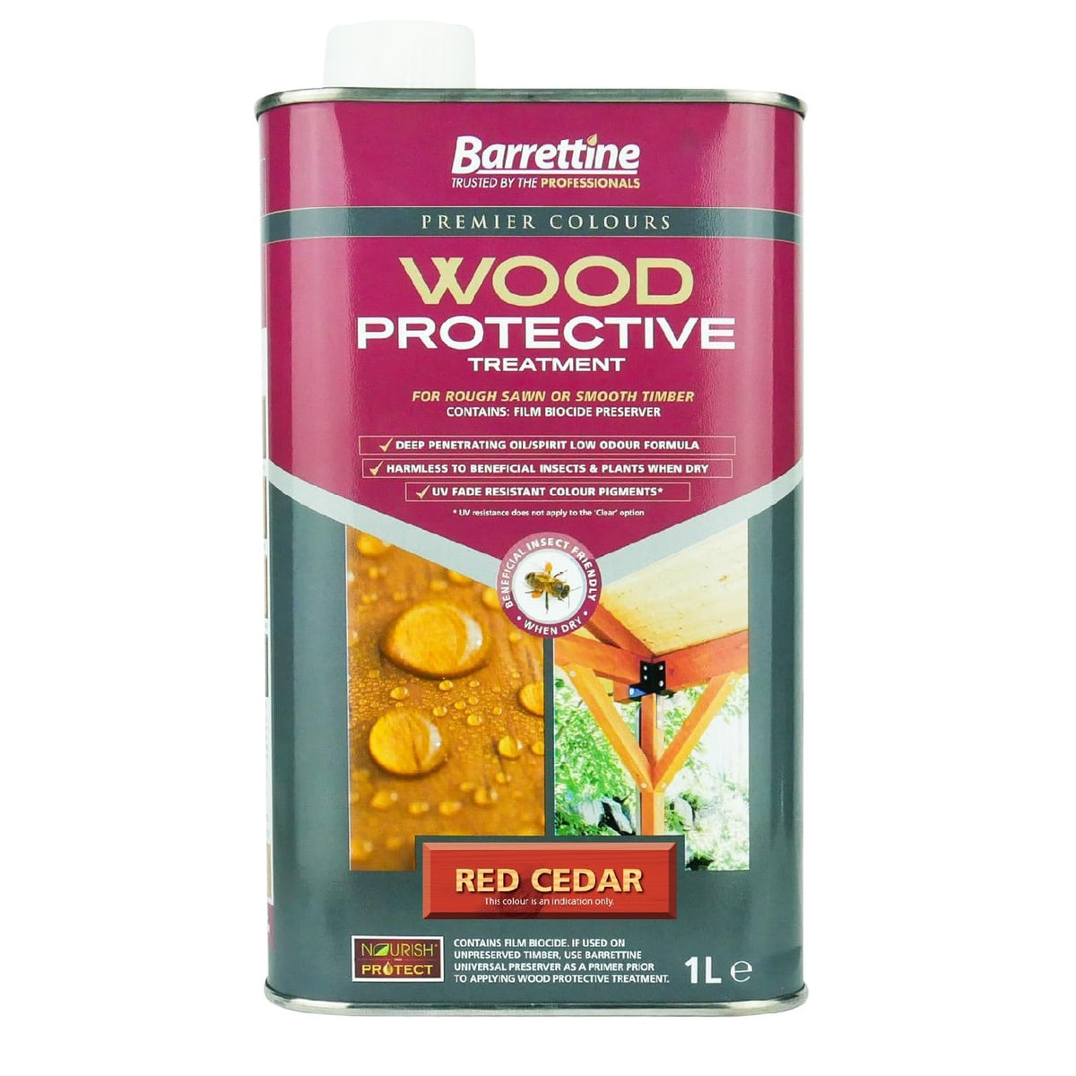 Barrettine Wood Protective Treatment Red Cedar 1Ltr PTRC001 | For Rough Sawn or Smooth Timber | Deep Penetrating Oil/Spirit Low Odour Formula | Harmless to Beneficial Insects and Plants when Dry | UV Fade Resistant Colour Pigments