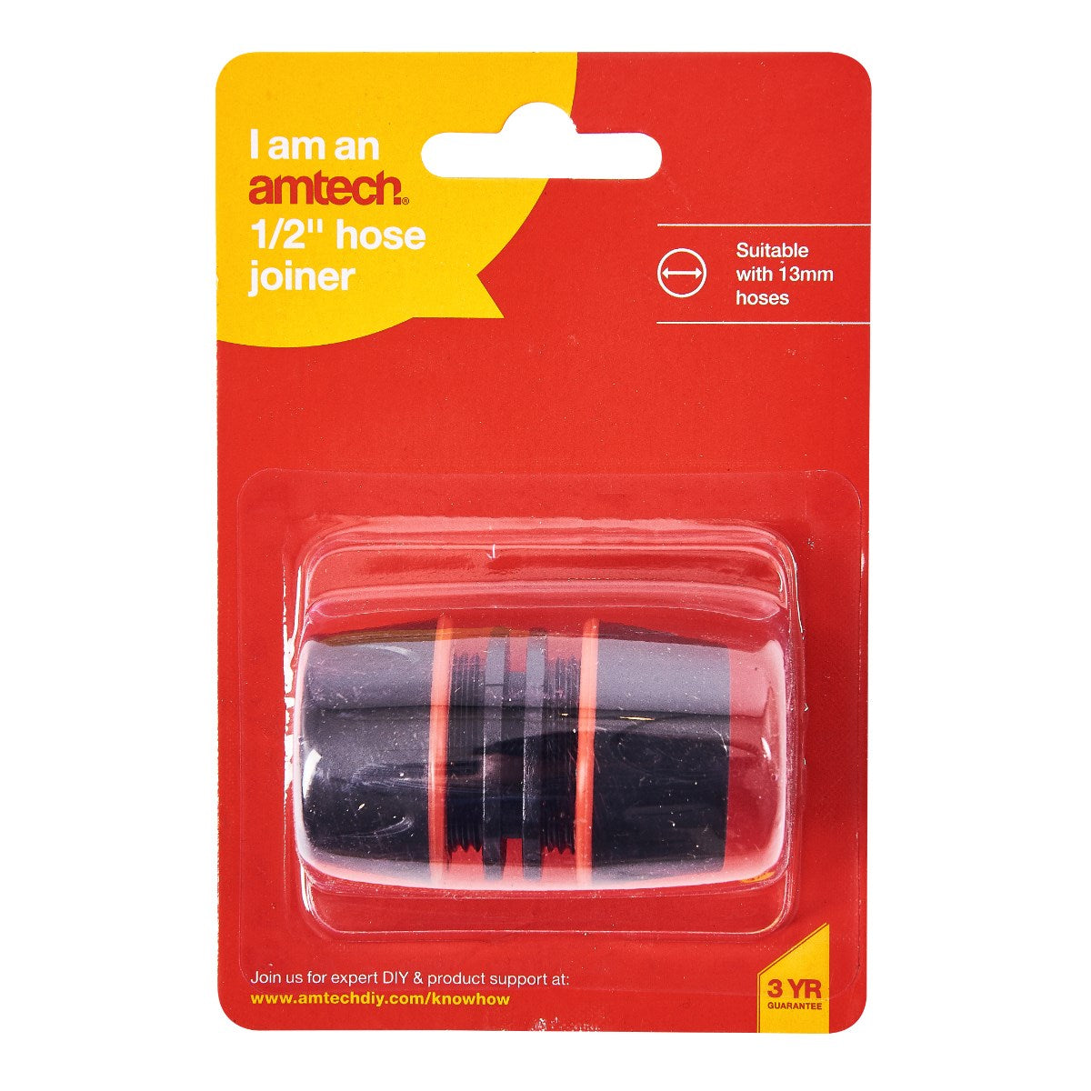 Amtech Hose Joiner Black and Red 1-2-Inch U2528 | Suitable with 13mm Hoses
