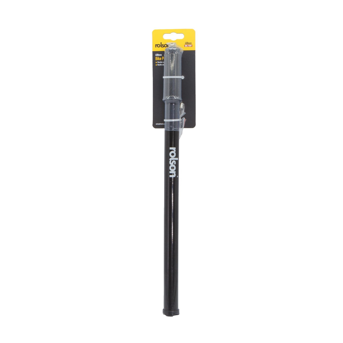Rolson Bike Pump Black 400mm 42960 | Flexible Schrader Valve | Needle Adaptor