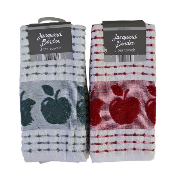 Country Club Jacquard Border Kitchen Towels Assorted Pack of 3 KTS234965