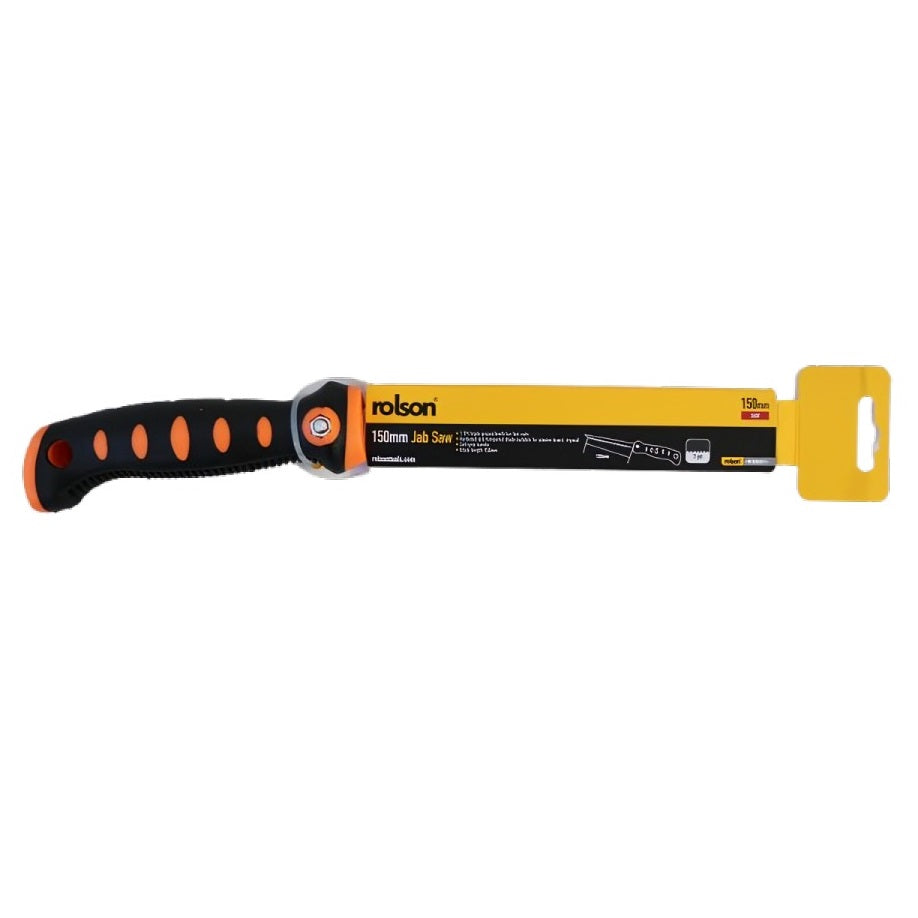 Rolson Jab Saw Black and Orange 150mm 58305 | 7 TPI Triple Ground Teeth for Fast Cuts | Hardened and Tempered Blade Suitable for Plaster Board and Drywall | Soft Grip Handle