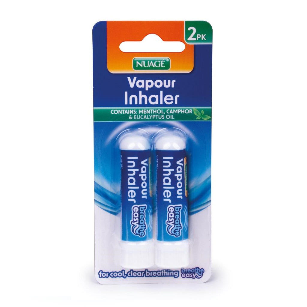 Nuage Vapour Inhaler White Pack of 2 NUA1181 | Menthol-Camphor and Eucalyptus Oil | Easy Breathe Nasal Stick | For Cool and Clear Breathing Relief