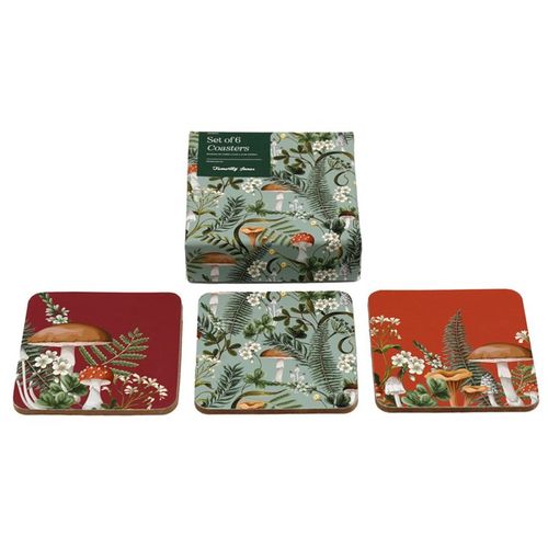 SiL Temerity Jones Mushroom Forest Coaster Set Multicoloured 10cm x 10cm Pack of 6 KG3504 | Decorative Drinks Coasters | Heat Resistant with Cork Backing