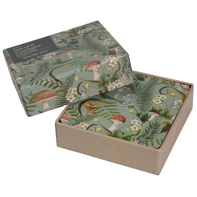 SiL Temerity Jones Mushroom Forest Coaster Set Multicoloured 10cm x 10cm Pack of 6 KG3504 | Decorative Drinks Coasters | Heat Resistant with Cork Backing