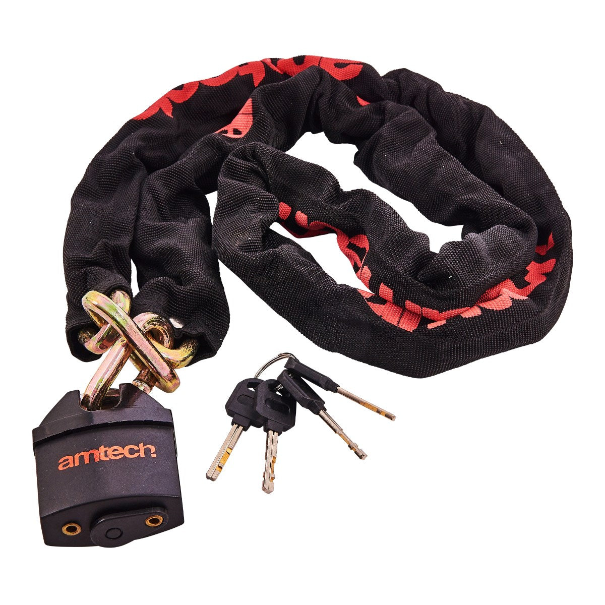 Amtech Sleeved Chain Lock with Square Links Black 10mm x 180cm 65mm S3280 | Robust | Weatherproof