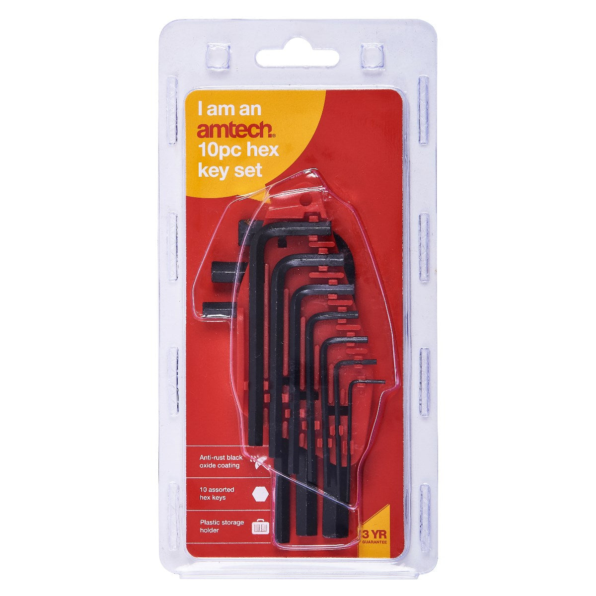 Amtech Hex Key Set Black Pack of 10 I8770 | Anti-Rust Black Oxide Coating | Assorted Hex Keys | Plastic Storage Holder