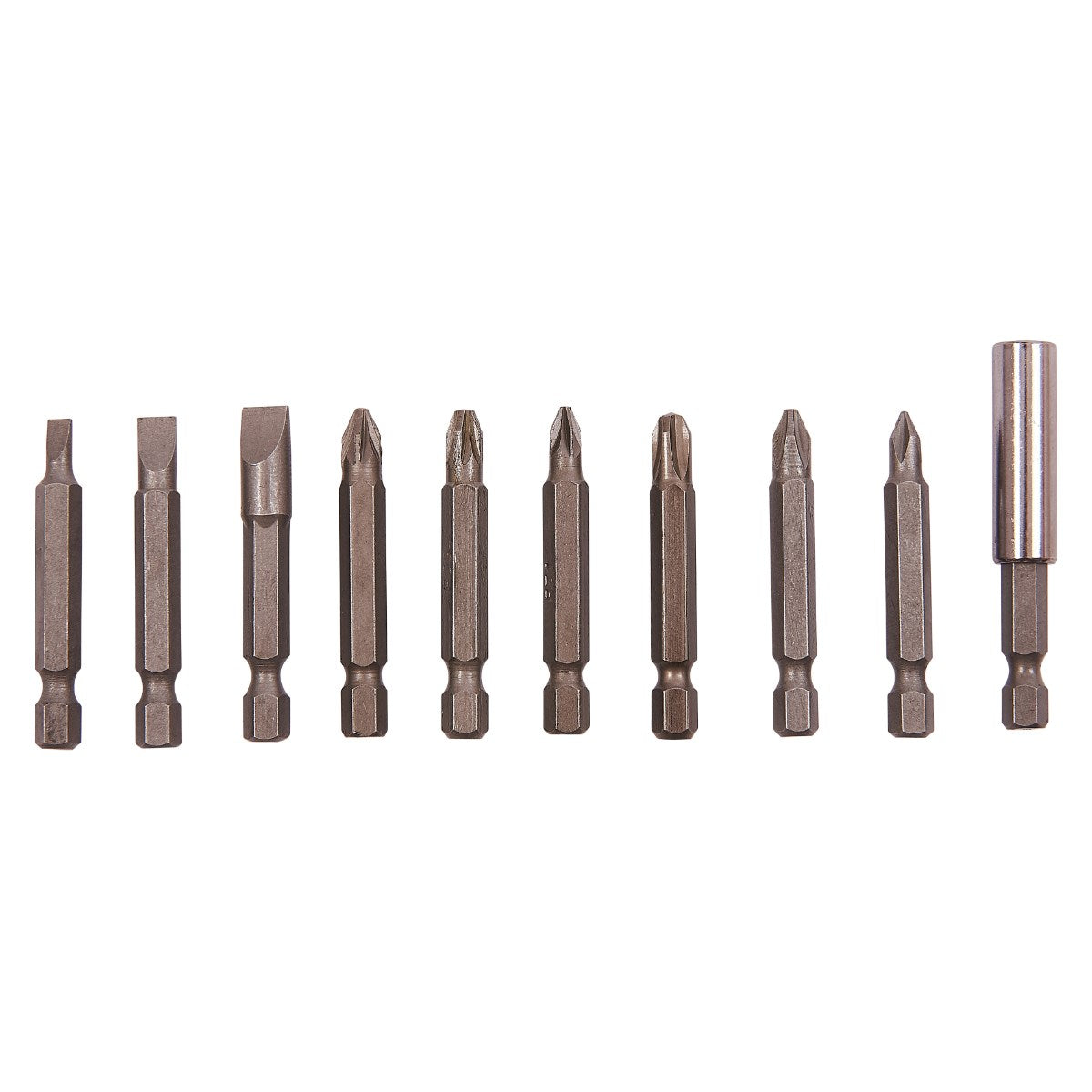 Amtech Power Bit Set Metallic Silver Pack of 10 L2500 | Assortment of Pozi - Phillips and Slotted Bits | Durable Chrome Vanadium Steel Bits